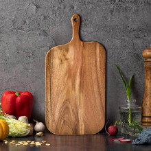 Acacia Wood Cutting Board with Handle, Rustic Serving Board for Cheese and Charcuterie