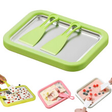Rolled Ice Cream Maker Kit with Scrapers, DIY Stainless Steel Quick Freeze Tray for Custom Desserts (Green)