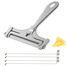 Cheese Slicer Stainless Steel Cutter with Adjustable Thickness and 4 Extra Wires for Kitchen Use