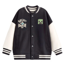 (13-14 Years, Black) Minecraft Boys Creeper Varsity Jacket