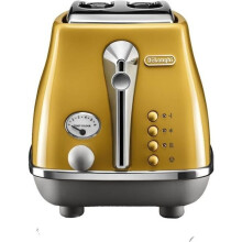 Torradeira - DELONGHI - ICONA MAIÚSCULAS - 2 fatias - 900W - Aquecedor de pastelaria - Amarelo