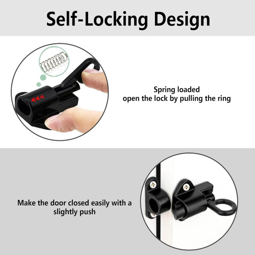 Self Closing Gate Latch Aluminum Alloy Automatic Spring Loaded Door Lock Black 2pcs 2