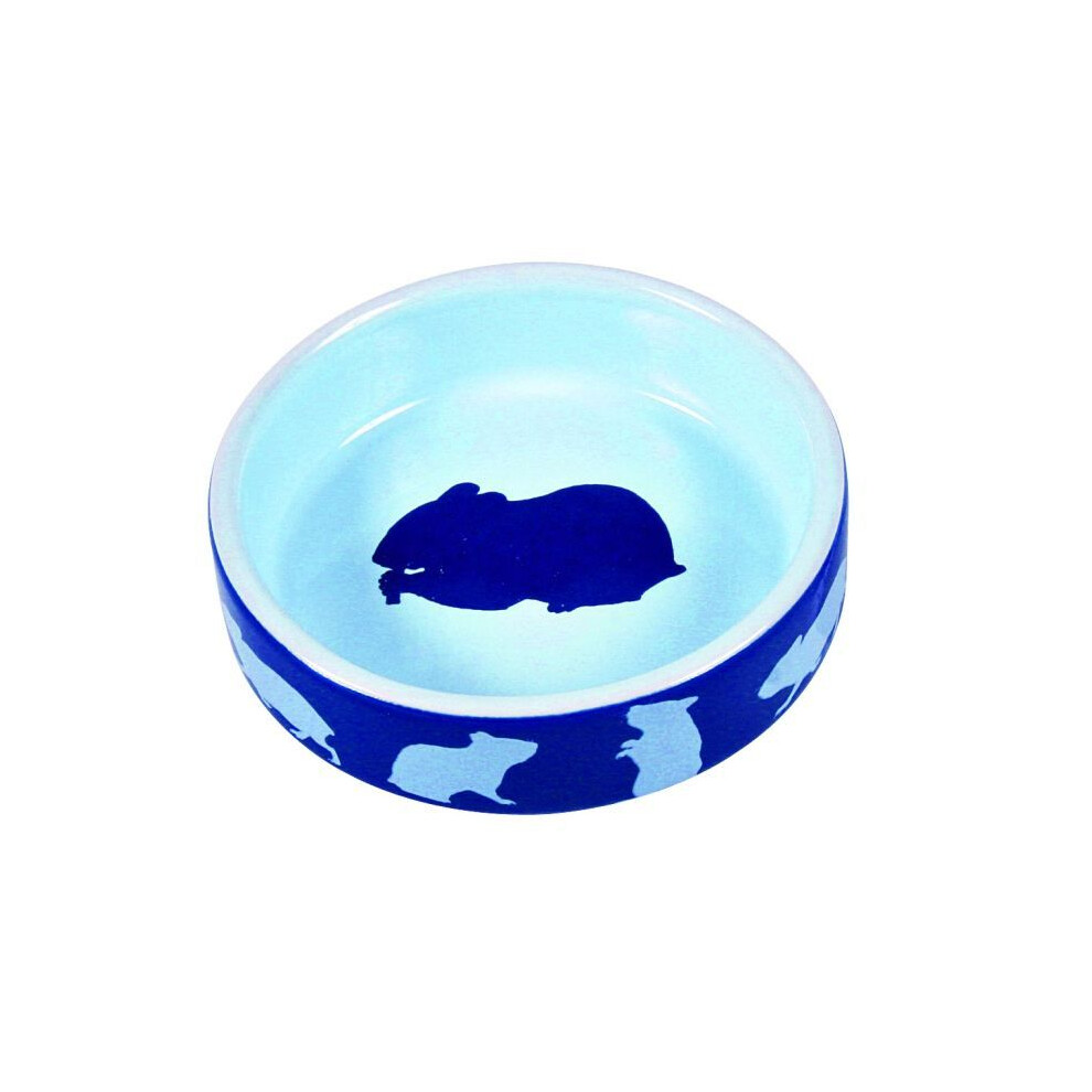 Trixie Ceramic Pet Food Bowl With Hamster Motif 80Ml 8Cm - Guinea Pig Rabbit - Hamster Ceramic Bowl Guinea Pig Rabbit Pink Blue Brown Food