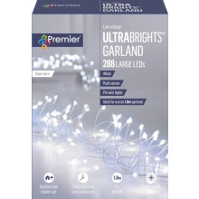 288 LED 1.8m Premier Outdoor 8 Function Christmas Garland Wire Lights in White
