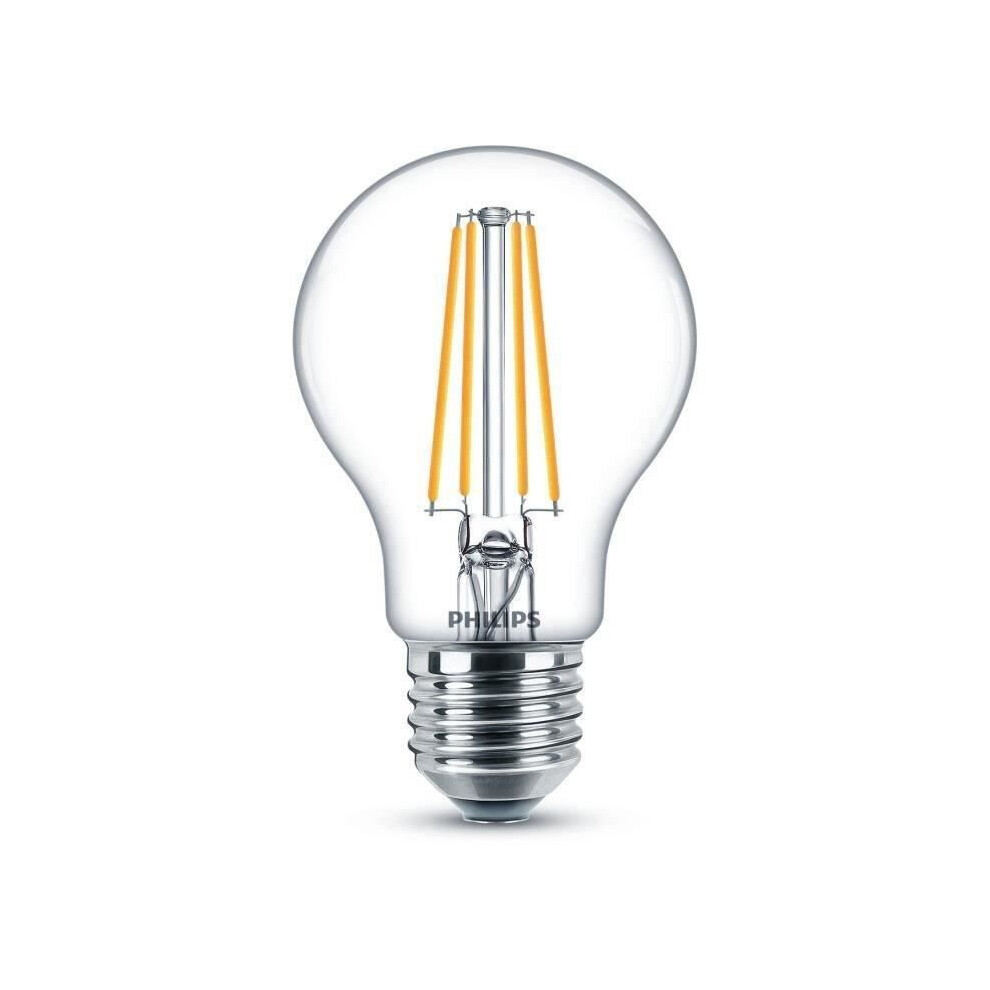 Philips Led Classic A60 Bulb 2 Pack [E27 Edison Screw] 7W - 60W Equivalent, Warm (2700K), Non Dimmable Light/White