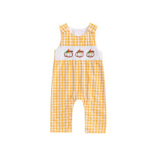 (12-18 Months, Orange) Tutina a quadri Halloween per neonati, ricami a zucca, senza maniche, abbigliamento autunnale cute
