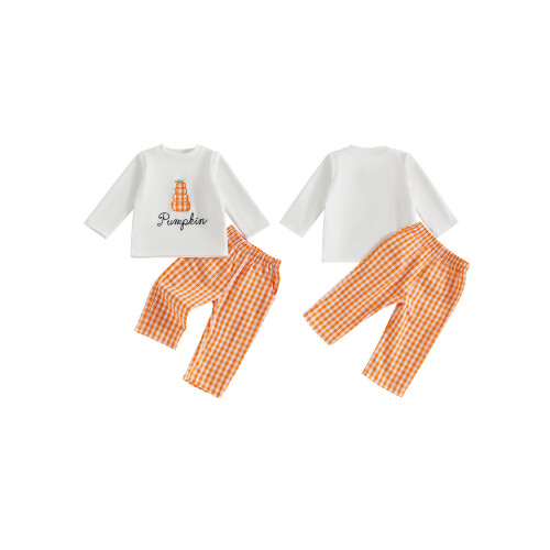 (12-18 Months, Beige) Σετ παντελονιών 2 κέντημα κολοκύθας. 1