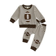 (90, Brown) Conjunto Infantil de Outono para Menino: Blusa Longa de Futebol e Calça Listrada com Elástico (2 peças)