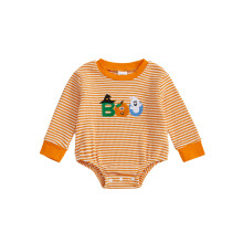 (3-6 Months, Orange) Halloweenský overal pro miminka s dlouhým rukávem, pruhovaný duch a dýně, podzimní oblečení