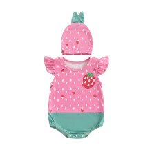 (12-18 Months, Pink) 2dílné letní oblečení pro holčičky s kulatým výstřihem a kloboukem, sada s flitry a ovocným kostýmem