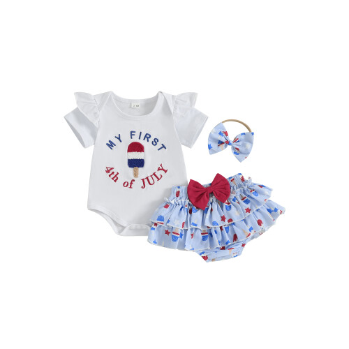 (3-6 Months, Blue) Completo per bambina con fiocco.