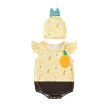 (3-6 Months, Yellow) Completo estivo per bambina 2 pezzi: tutina corta, cappellino e costume frutta per neonata.