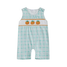 (6-12 Months, Green) Tutina a quadri per neonati con scollo rotondo e ricamo a zucca per Halloween.