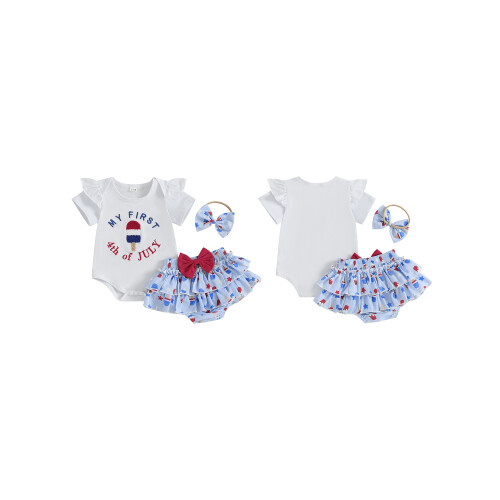 (3-6 Months, Blue) Completo per bambina con fiocco. 1