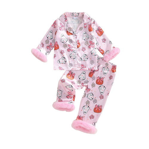 (18-24 Months, Pink) Σετ πιτζάμας για κολοκύθα/φαντάσματα, παντελόνι.