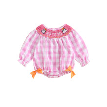 (12-18 Months, Pink) Tutina Halloween bambina con ricamo fantasmi e quadri, maniche lunghe, moda neonati.