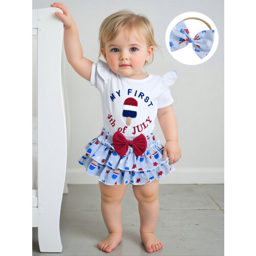 (3-6 Months, Blue) Completo per bambina con fiocco. 2