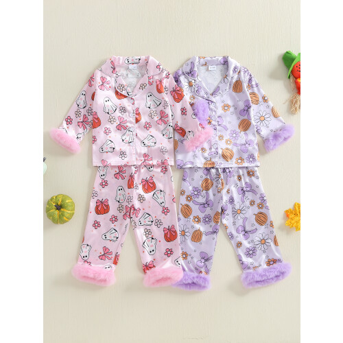 (12-18 Months, Purple) Σετ πιτζάμας για κολοκύθα/φαντάσματα, παντελόνι. 2