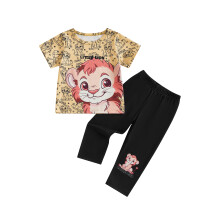 (18-24 Months, Yellow) Ensemble 2 pièces bébé garçon : T-shirt imprimé animal + pantalon - Vêtements tout-petits