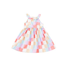 (18-24 Months, Multi-color) Ärmelloses Sommerkleid für Mädchen mit Karomuster, Prinzessinnenkleid, lässiges A-Linien-Kleid für Babys