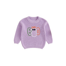 (18-24 Months, Purple) Maglione Halloween per bambina con ricamo di fantasmi, pullover caldo per neonati e piccoli