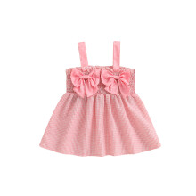 (6-9 Months, Pink) Kleinkind Mädchen Kleid mit Punkten, Schleife, karierte ärmellos, lässiges Sommer Prinzessinnenkleid