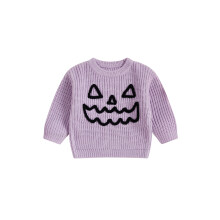 (9-12 Months, Purple) Geansaí Leanbh Oíche Shamhna Bróidnéireacht Pumpkin Spúcach Ócáideach Muinchille Fada Cniotáilte do Naíonáin