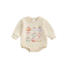 (12-18 Months, Beige) Pelele para bebé niña, body de manga larga con cuello redondo y calabazas, disfraz de Halloween recién nacida