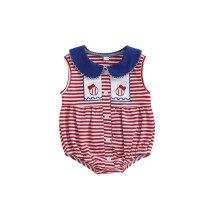 (0-3 Months, Red) Tutina casual senza maniche per neonata, con colletto a bambola e ricami stile baseball, body per neonata.