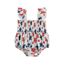 (3-6 Months, White) Salopette bambina 4 luglio, con stampa stelle e maniche a sbuffo, tutina estiva rossa, bianca e blu.