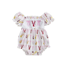 (3-6 Months, White) Tutina estiva per neonata, maniche corte, scollo quadrato, stampa con fiocco, abbigliamento per neonati