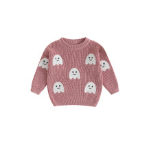 (12-18 Months, Red) Dívčí halloweenský pletený svetr s dlouhým rukávem, výstřihem do O-krku, duchovou výšivkou, pletené zboží