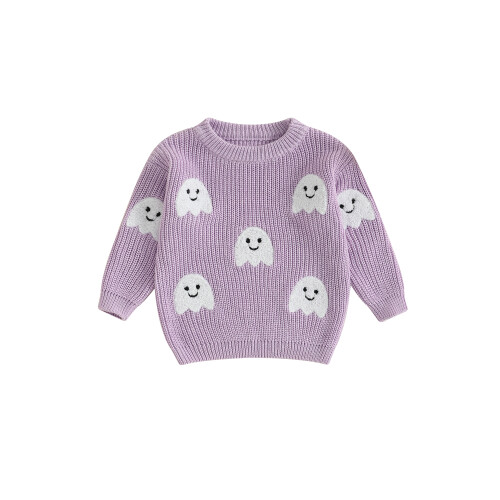 (18-24 Months, Purple) Κορίτσια Πλεκτό Πουλόβερ Μακρυμάνικο O Neck με Κέντημα και Φάντασμα