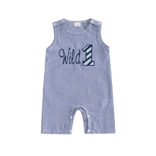 (6-12 Months, Dark Blue) Tutina estiva per neonato, modello a quadri ricamati, girocollo, senza maniche.