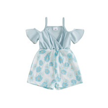 (2-3 Years, Green) Tutina da bambina con fiori, spalle scoperte, maniche corte e pantaloncini, graziosa tuta estiva