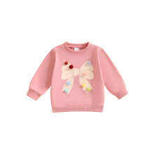 (3-6 Months, Pink) Batolecí dívčí mikina s bambulkami, mašlí a svetrem s dlouhým rukávem, roztomilé zimní podzimní oblečení