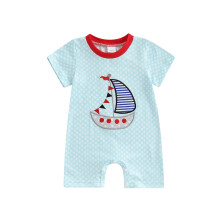 (3-6 Months, Blue) Tutine per neonati e bambine, maniche corte, girocollo, ricamo a barca a vela, pagliaccetti per neonati
