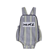 (3-6 Months, Blue) Tutina a righe per neonato con ricamo di cane/gambero/uccello, body senza maniche, grazioso abbigliamento estivo