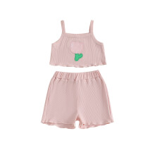 (3-4 Years, Pink) Conjunto de verão para bebê menina com 2 peças: blusa sem mangas bordada com tulipas e shorts.