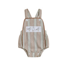 (12-18 Months, Khaki) Tutina a righe per neonato con ricamo di cane/gambero/uccello, body senza maniche, grazioso abbigliamento estivo