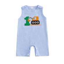 (6-12 Months, Blue 1) Tutina estiva per neonato, modello a quadri ricamati, girocollo, senza maniche.