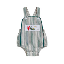 (0-3 Months, Green) Tutina a righe per neonato con ricamo di cane/gambero/uccello, body senza maniche, grazioso abbigliamento estivo