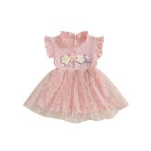 (18-24 Months, Pink) Sommerkleid für Kleinkinder: Tüllkleid mit Blumen, fliegenden Ärmeln, Stehkragen und A-Linie