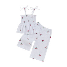 (18-24 Months, White) Sommeroutfit für Kleinkinder: Ärmelloses Kirsch-Tanktop mit Spaghettiträgern und weiter Hose, 2-teiliges Set.