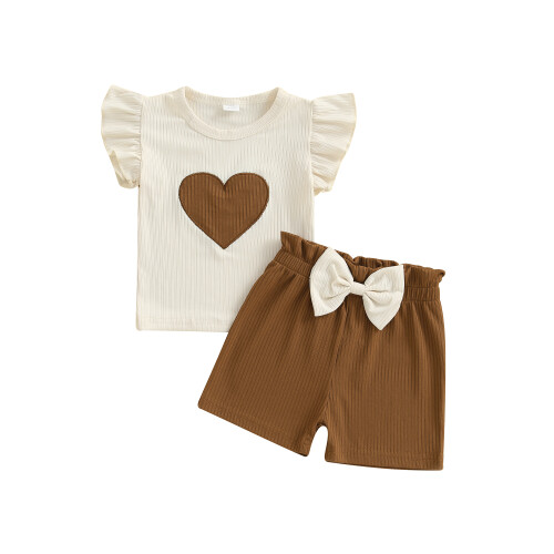 (3-6 Months, Beige) Conjunto de verão laço elástico.