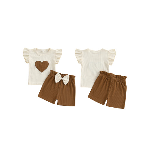 (18-24 Months, Beige) Conjunto de verão laço elástico. 1
