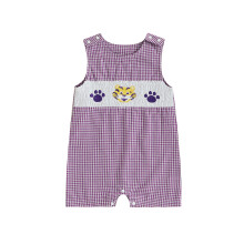 (0-3 Months, Purple) Tutina estiva per neonati, elegante con ricamo a tigre, fantasia a quadri, girocollo, senza maniche.