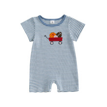 (3-6 Months, Sky Blue) Tutina da neonato, maniche corte, girocollo, righe, ricamo estintore/palline, abbigliamento estivo