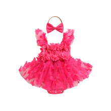 (1-3M, Watermelon red) Completo estivo neonata: tutina senza maniche con volant e farfalla 3D, set con fascia.