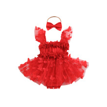 (6-9M, Red) Completo estivo neonata: tutina senza maniche con volant e farfalla 3D, set con fascia.